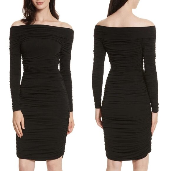 Elizabeth and James Blaise Ruched Dress M Black Sexy Bodycon LBD Designer $375 - Picture 1 of 13